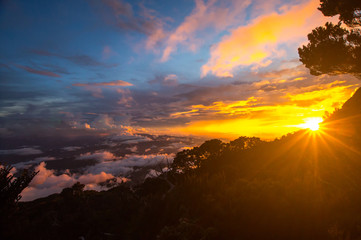 amazing and extreme color of sunset from the mountain