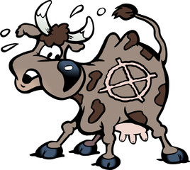Cartoon Vector illustration of a a scared cow in the shot line