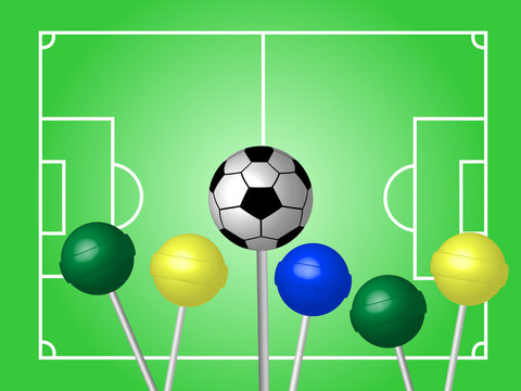 Soccer ball. Colorful lollipops. Vector illustration.