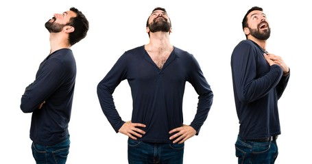 Set of Handsome man with beard looking up