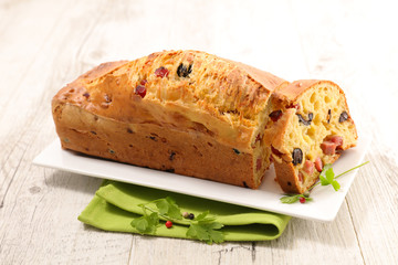 loaf bread with olive and ham