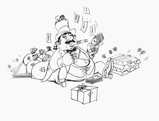 millionaire rich man shoing money and gold