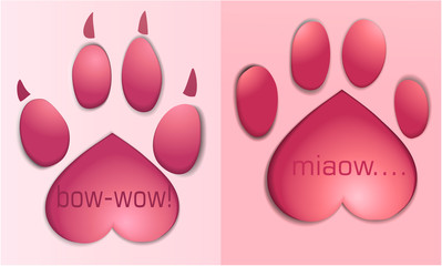 Valentine love impression of pet paws