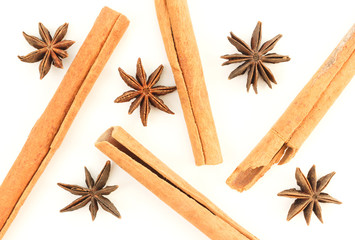 Anise stars with natural cinnamon sticks