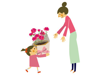 プレゼントを贈る子供と母親。母の日。記念日。誕生日。