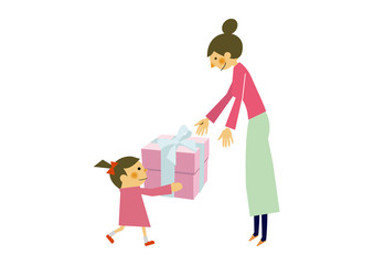 プレゼントを贈る子供と母親。母の日。記念日。誕生日。