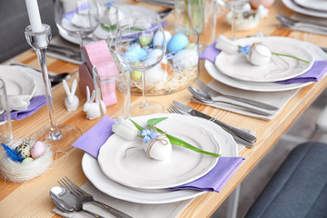 Beautiful Easter table setting with decorations