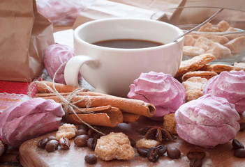 Fresh coffee with sweet blueberry zephyr and cinnamon