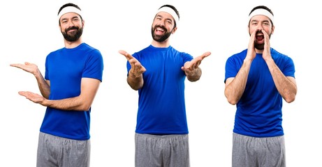 Obraz premium Set of Funny sportsman presenting something