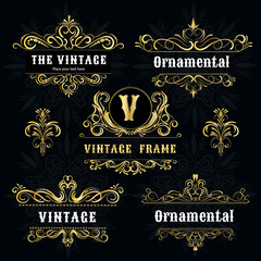 Vintage logo templates Vector Gold decorative frame.