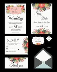 Vector set of invitation cards with  flowers elements Wedding collection