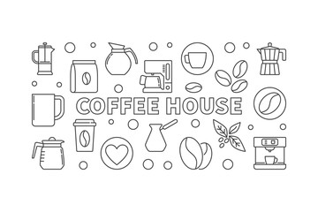Coffee house horizontal illustration - vector concept banner