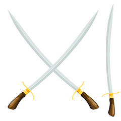 An old weapon on a white background. Crossed swords. Vector illustration of a cartoon style