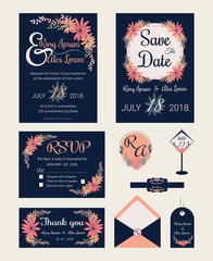 Vector set of invitation cards with flowers elements Wedding collection