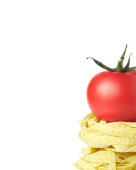Pasta with tomatoes on a white background