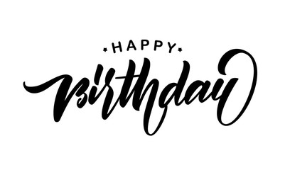 Handwritten brush type lettering of Happy Birthday isolated on white background. Typography design. Greeting card