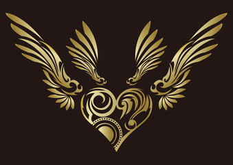 トライバル。ハートと翼。ステッカー。エンブレム。