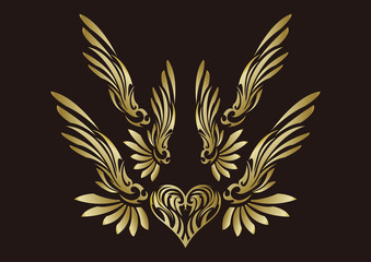 トライバル。ハートと翼。ステッカー。エンブレム。