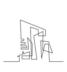 Continuous line drawing. Modern building construction. Silhouette of the city in a flat style. Vector illustration