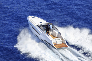 luxury motor boat, aerial view 