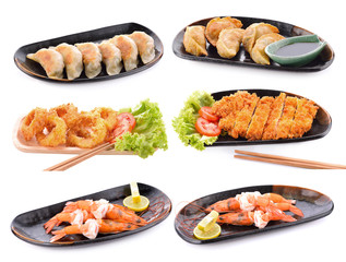 Include food set on a white background.