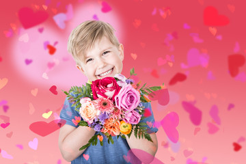 Junge mit Rosen und Herzen