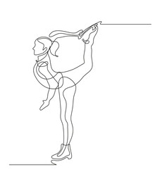 Continuous line drawing. Illustration shows a skater performs exercises. Figure skating. Winter sport. Vector illustration