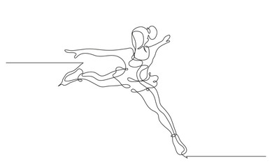 Continuous line drawing. Illustration shows a skater performs exercises. Figure skating. Winter sport. Vector illustration