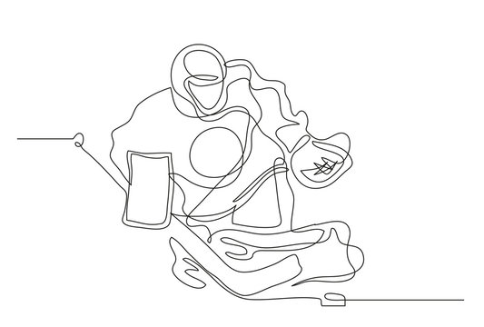 Continuous line drawing. Illustration shows a hockey goalkeeper in action. Ice Hockey. Vector illustration