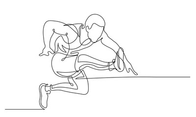 Obraz na płótnie Canvas Continuous line drawing. Illustration shows a athlete. Running man. Hurdle race. Sport. Athletics. Vector illustration