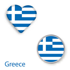 Heart and circle symbols with flag of Greece.