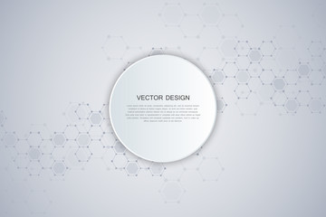 Abstract technological and scientific background with hexagons. Structure molecule and communication. Science, technology and medical concept. Vector illustration.