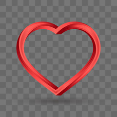 Swirled red heart in 3D. Conception of infinite love. Abstract swirl volumetric ribbon in heart shape. Vector illustration