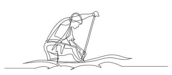 Fototapeta premium Continuous line drawing. Illustration shows a athlete rowing paddle canoe. Sport. Canoeing. Vector illustration