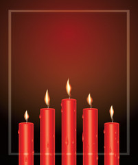 Realistic Red Glowing Candles with Melted Wax and Frame.