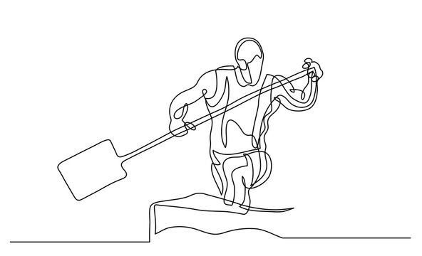 Continuous line drawing. Illustration shows a athlete rowing paddle canoe. Sport. Canoeing. Vector illustration
