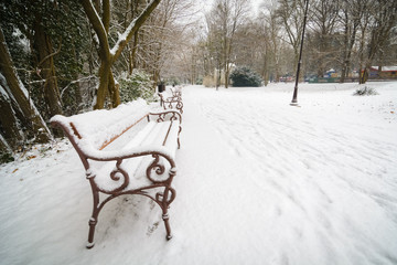 Pattern of benches after snowfall