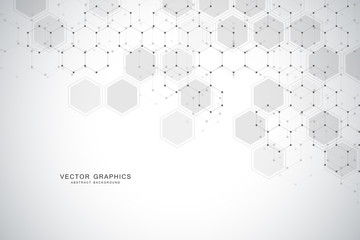 Geometric abstract background with hexagons. Structure molecule and communication. Science, technology and medical concept. Vector illustration.