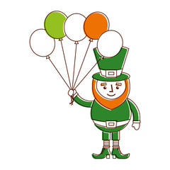 leprechaun character holding bunch of balloons celebration vector illustration