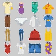 Icon set about Women Clothes with keywords sleeveless, skirt, swimsuit, shirt, pants and winter hat