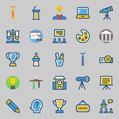 icons set about School And Education. with pencil, projector, laptop, school, think and lecture
