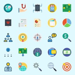 icons set about Marketing. with user, internet, target, teamwork, receive and money