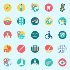 Fototapeta premium icons set about Medical. with yoga, stretcher, sprain, thermometer, surgery and location