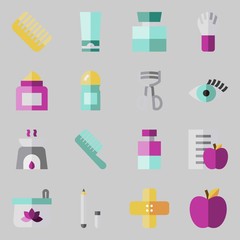 icons set about Beauty. with eyelashes curler, aromatherapy, deodorant, band aid, eyelash and diet