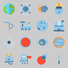 Icons set about Universe. with observatory, moon and alien