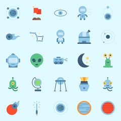 icons set about Universe. with venus, planet, flag, lightsaber, orbit and earth glope