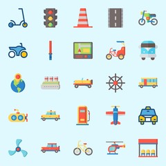 icons set about Transportation. with traffic light, car, plane, bicycle, scooter and van