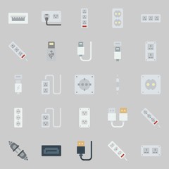 icons set about Connectors Cables. with volume controller, usb, socket, sata, unplugged and usb cable