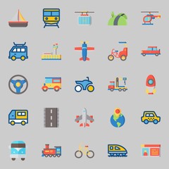 icons set about Transportation. with taxi, crane, van, driving license, destination and airplane