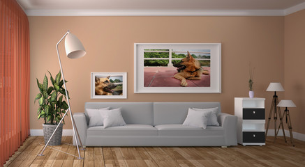 Living Room Interior - Scandinavian style. 3D rendering